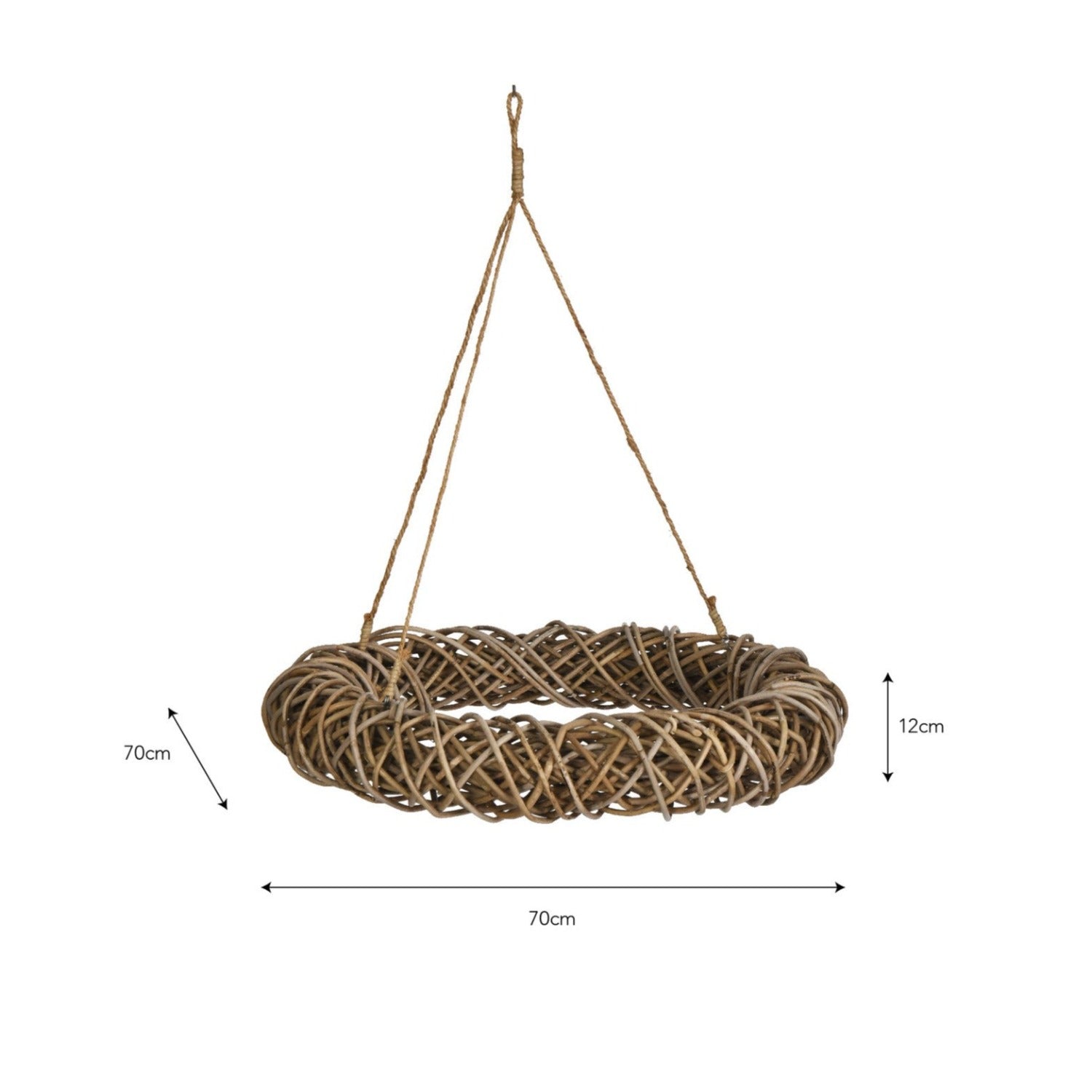 Elegant Hanging Rattan Wreath - 70cm