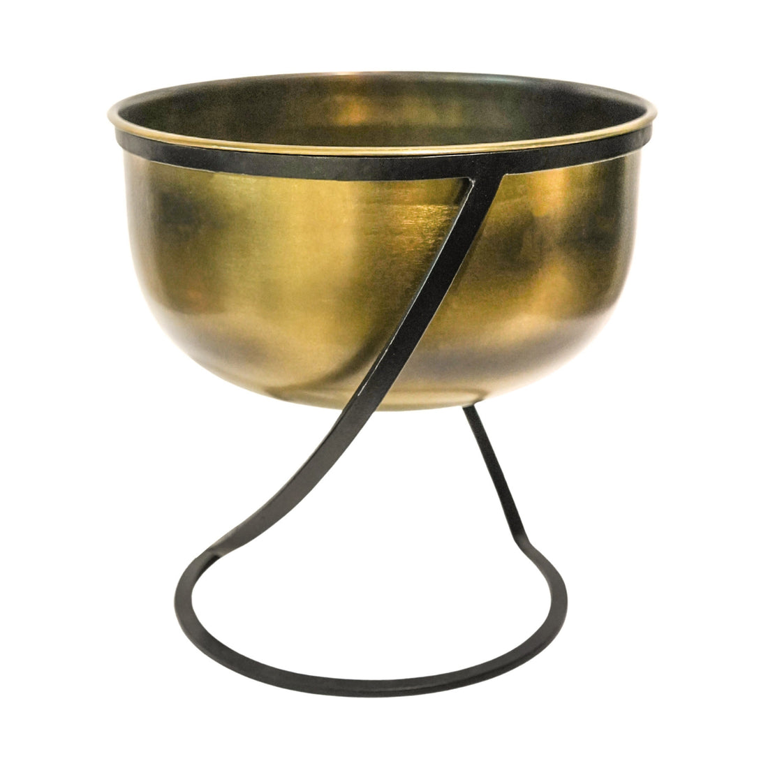 Indoor Kensington Brass Round Planter with Stand