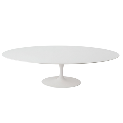 White oval table on a white background