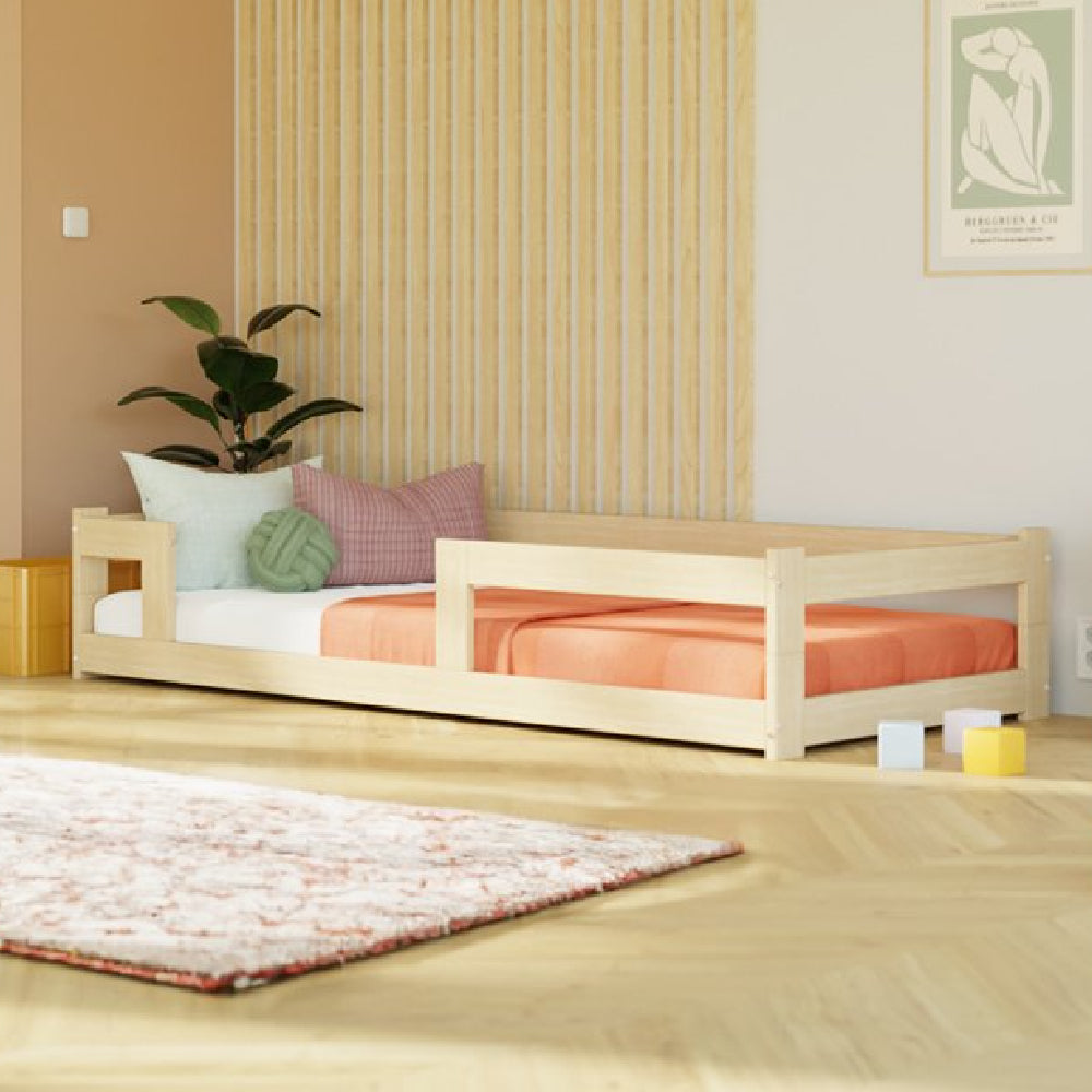 Safe Low Wooden Single Bed with Three Bed Guard