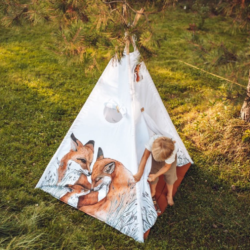 Fox Printed Children's Teepee Tent with Pad and Cushions