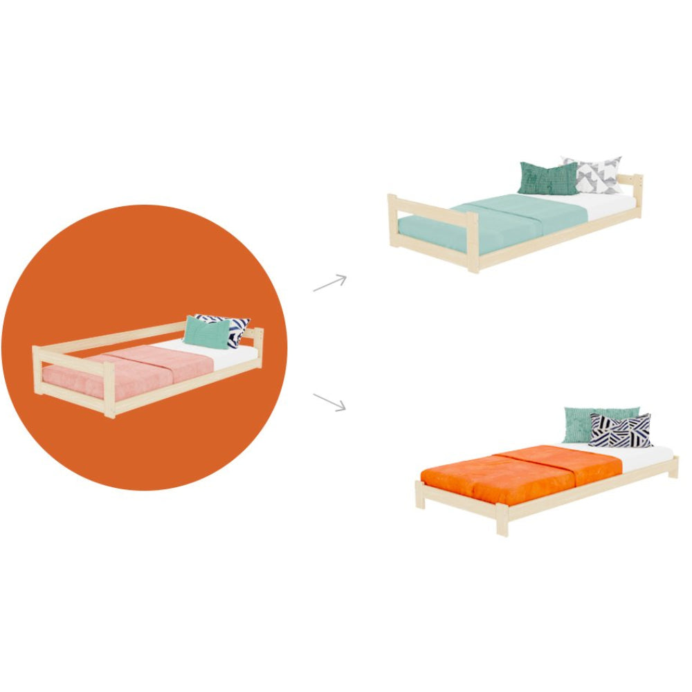 Safe Low Wooden Single Bed with Bed Guard