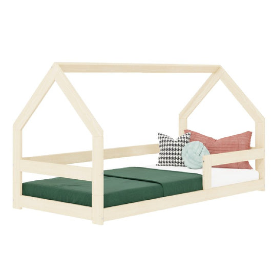 Safe Low Wooden House Bed with Two Bed Guard