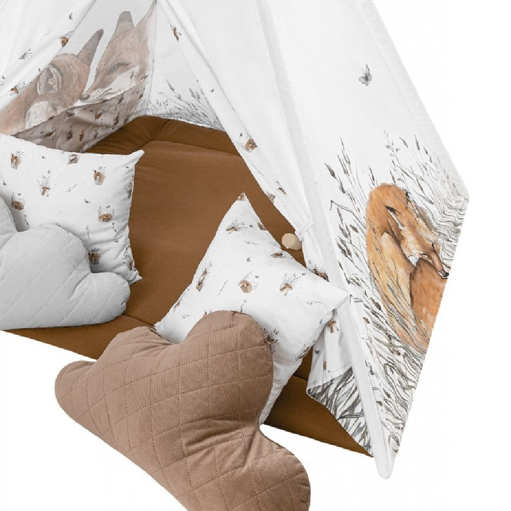 Fox Printed Children's Teepee Tent with Pad and Cushions