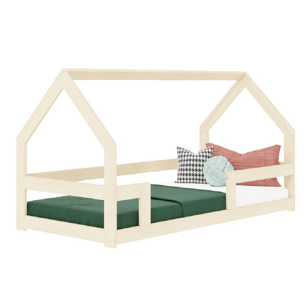 Safe Low Wooden House Bed with Three Bed Guard
