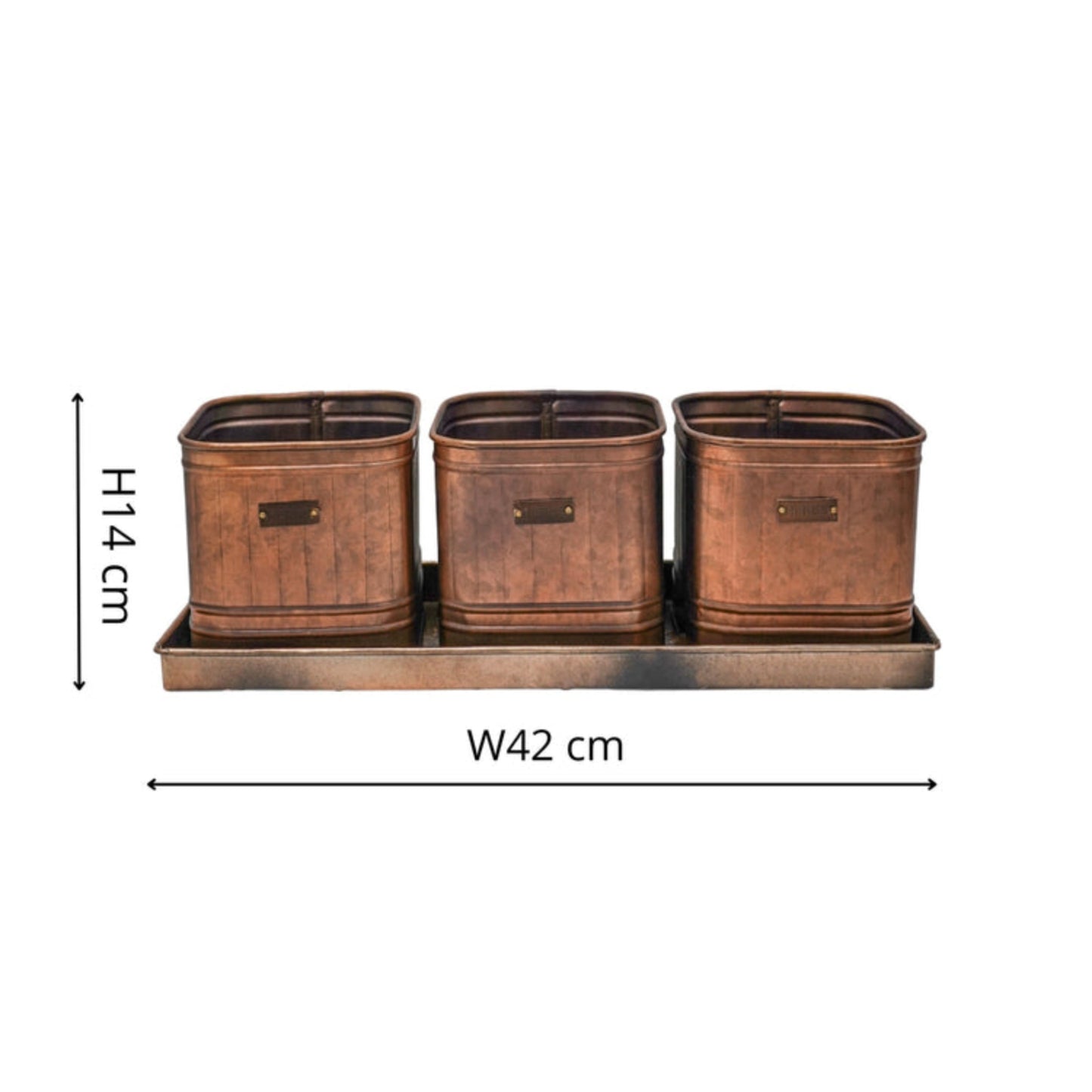 Set of 3 Outdoor Hampton Copper Herb Planters with Tray
