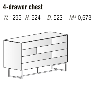 Line drawing of a 4-drawer chest with dimensions labeled.