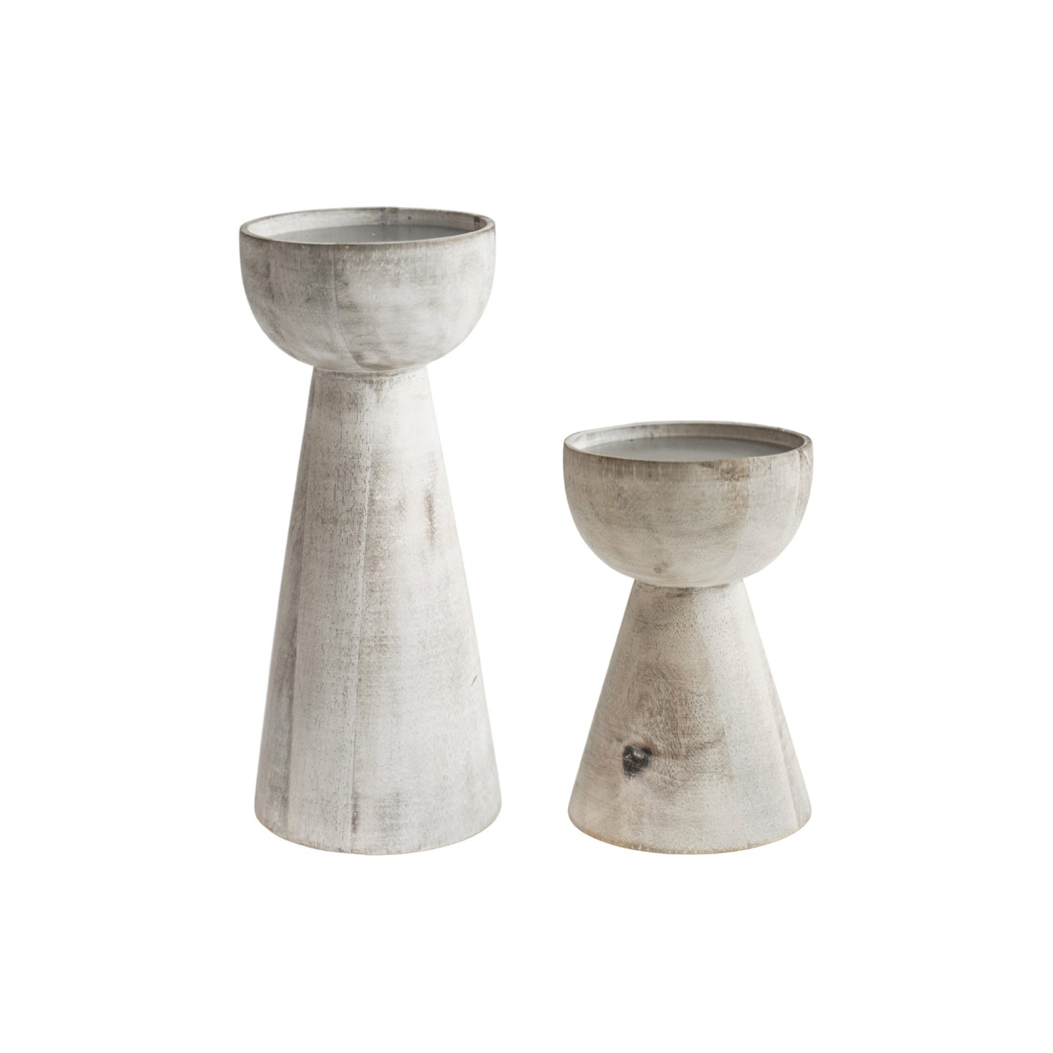 Set of 2 Padstow White Wash Wooden Candle Holders