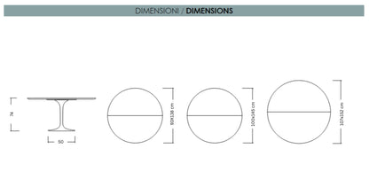 Technical drawing of a table with dimensions labeled