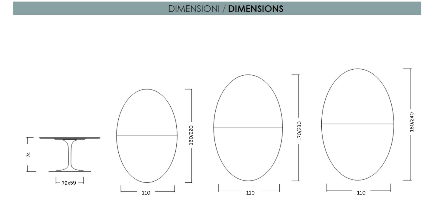 Diagram showing dimensions of an oval-shaped object with measurements in millimeters.