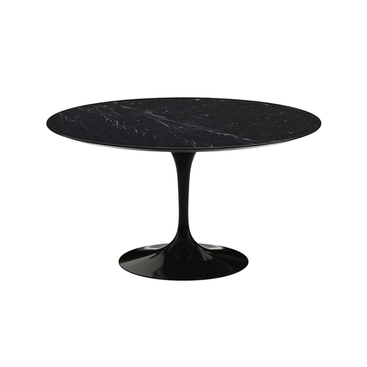 Black marble tulip dining table on a white background