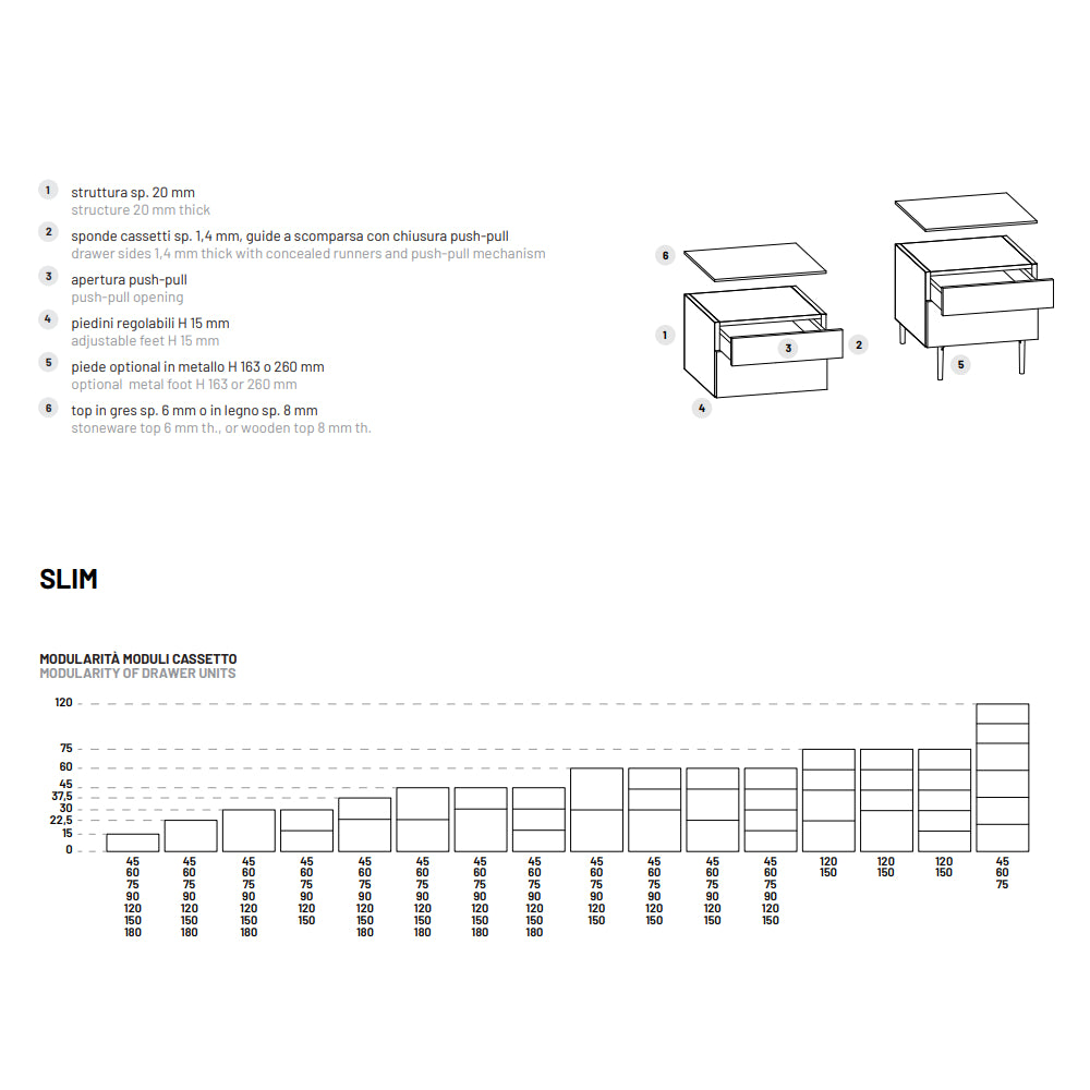 Slim 6 drawer tallboy by Dall'Agnese