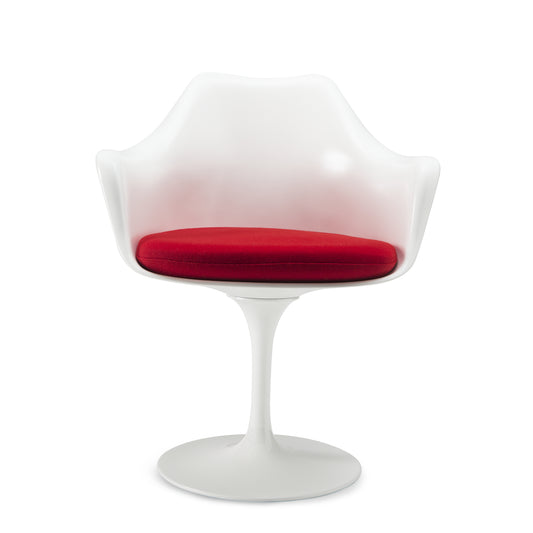 tulip-armchair-white-shell-red-seat-cushion-white-pedestal-base