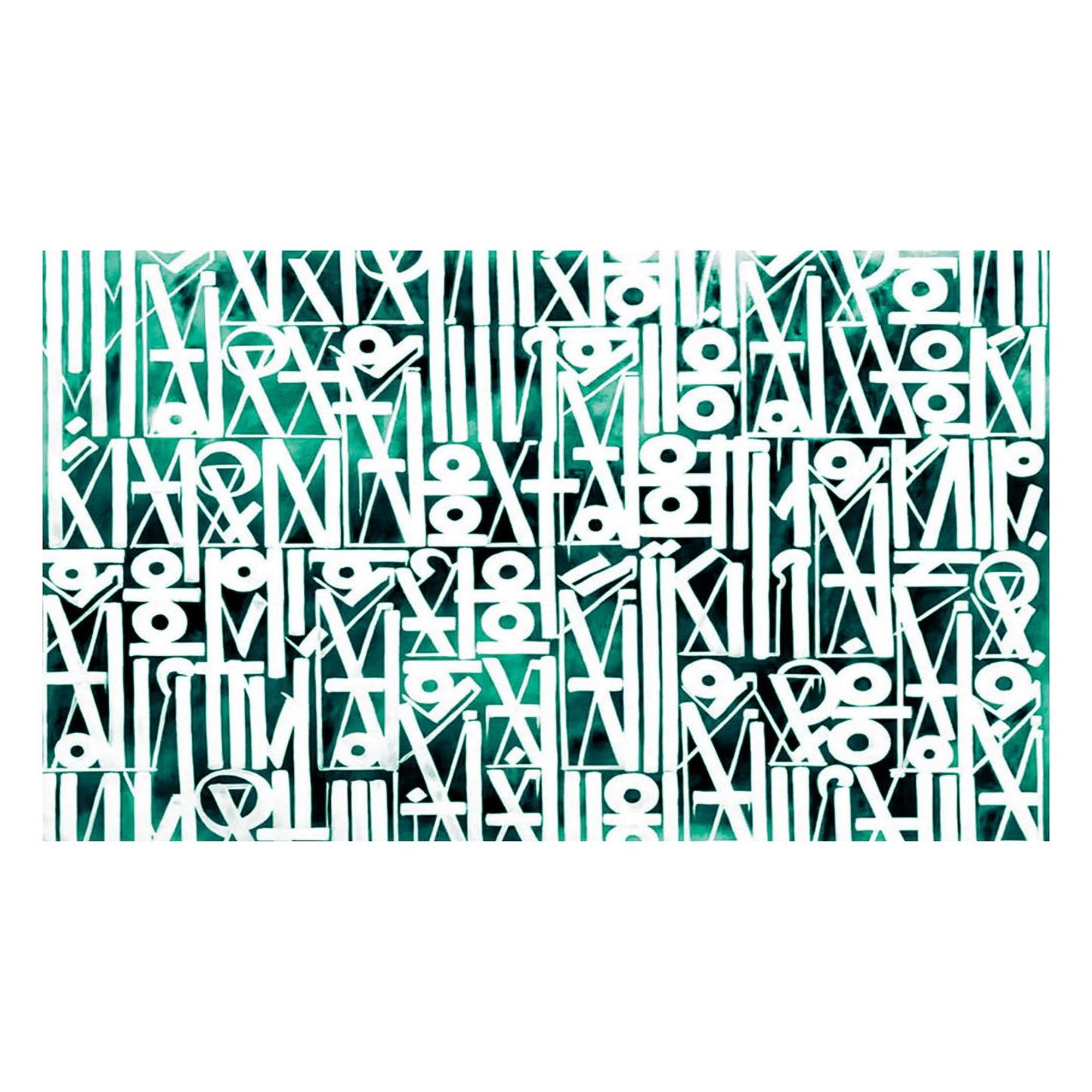 Large White Calligraphy Wall Art on Green Canvas