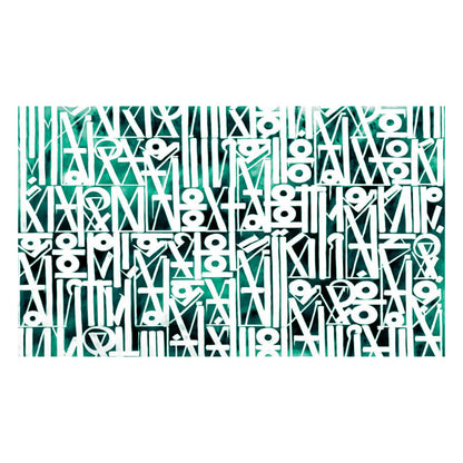 Large White Calligraphy Wall Art on Green Canvas