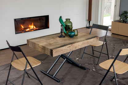 Altacom lift top table raised to dining height with chairs in modern living room