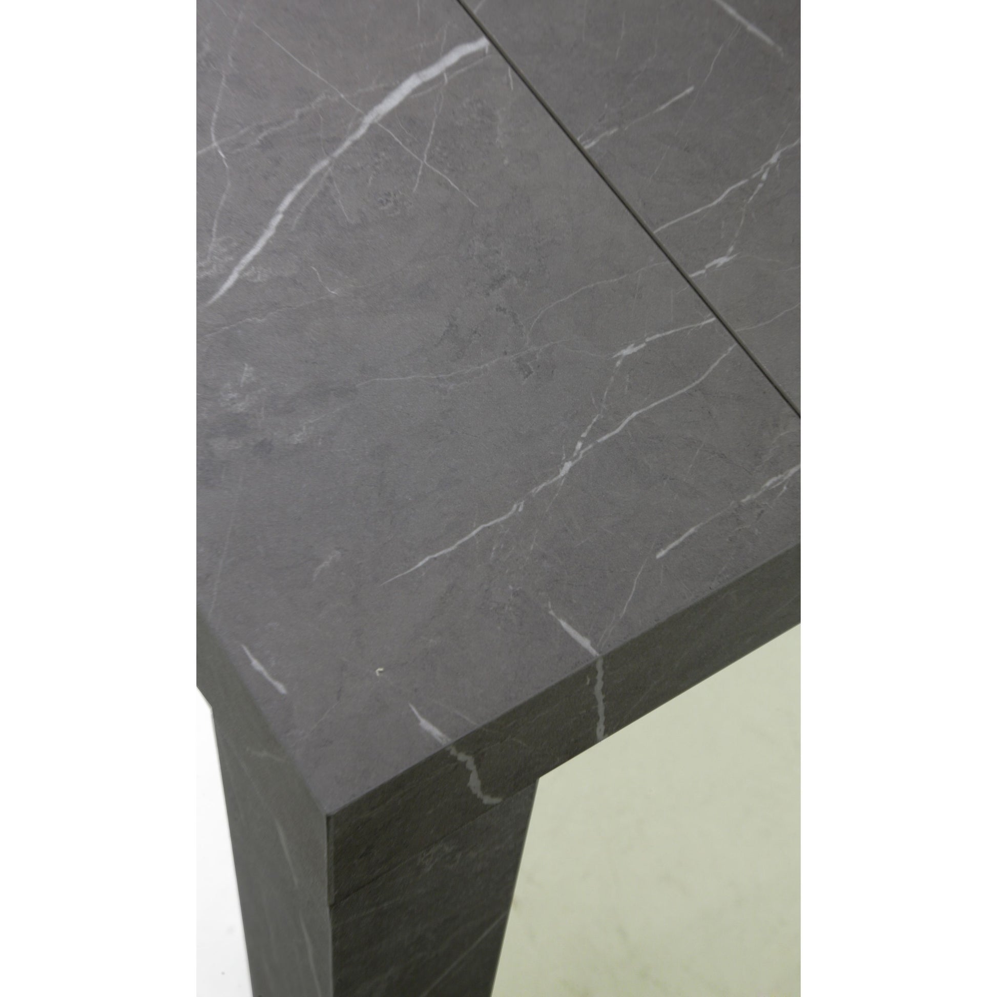 Altacom Combi extendable table detail with grey marble effect ceramic top and sharp edge finish