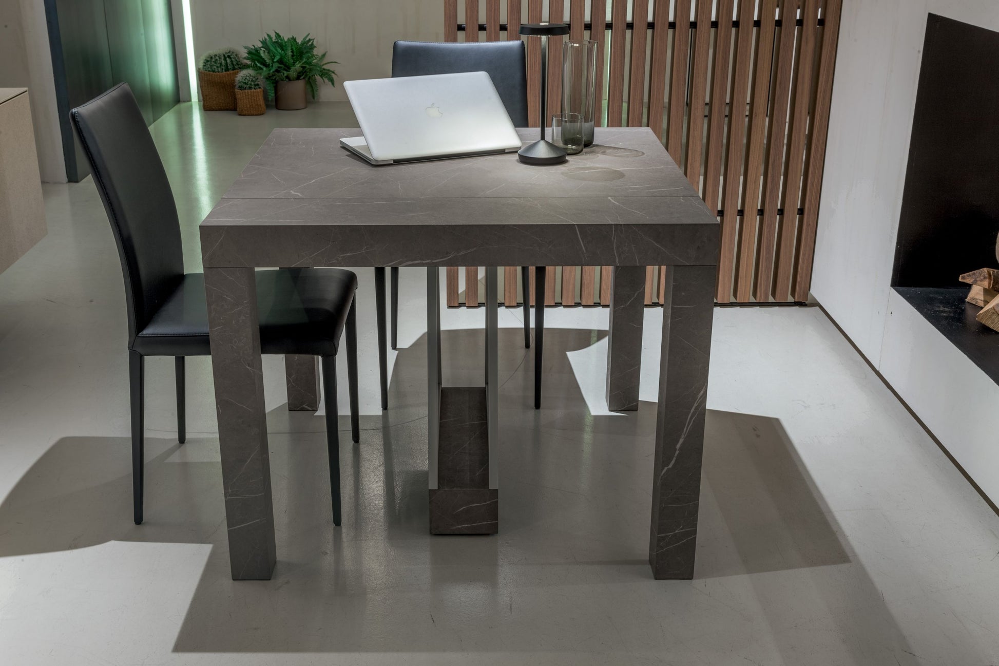 Altacom Combi table used as compact workspace and dining table with laptop and decor