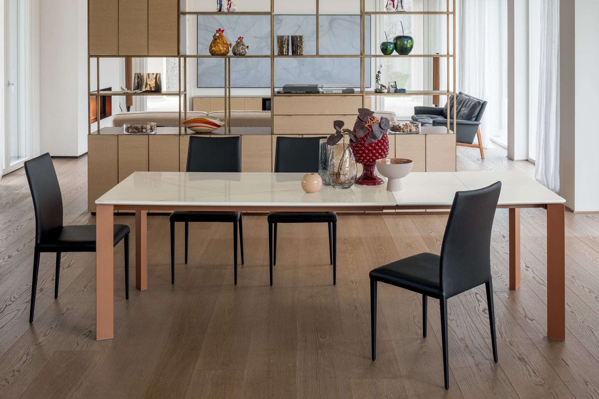 Altacom extendable ceramic dining table in beige with modern interior setting