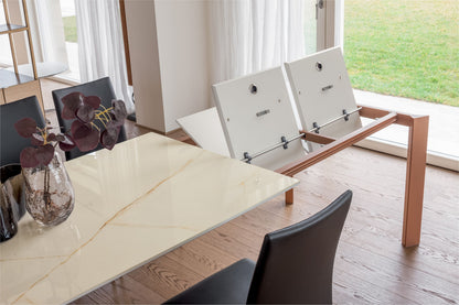 Altacom extendable dining table open showing internal extension mechanism