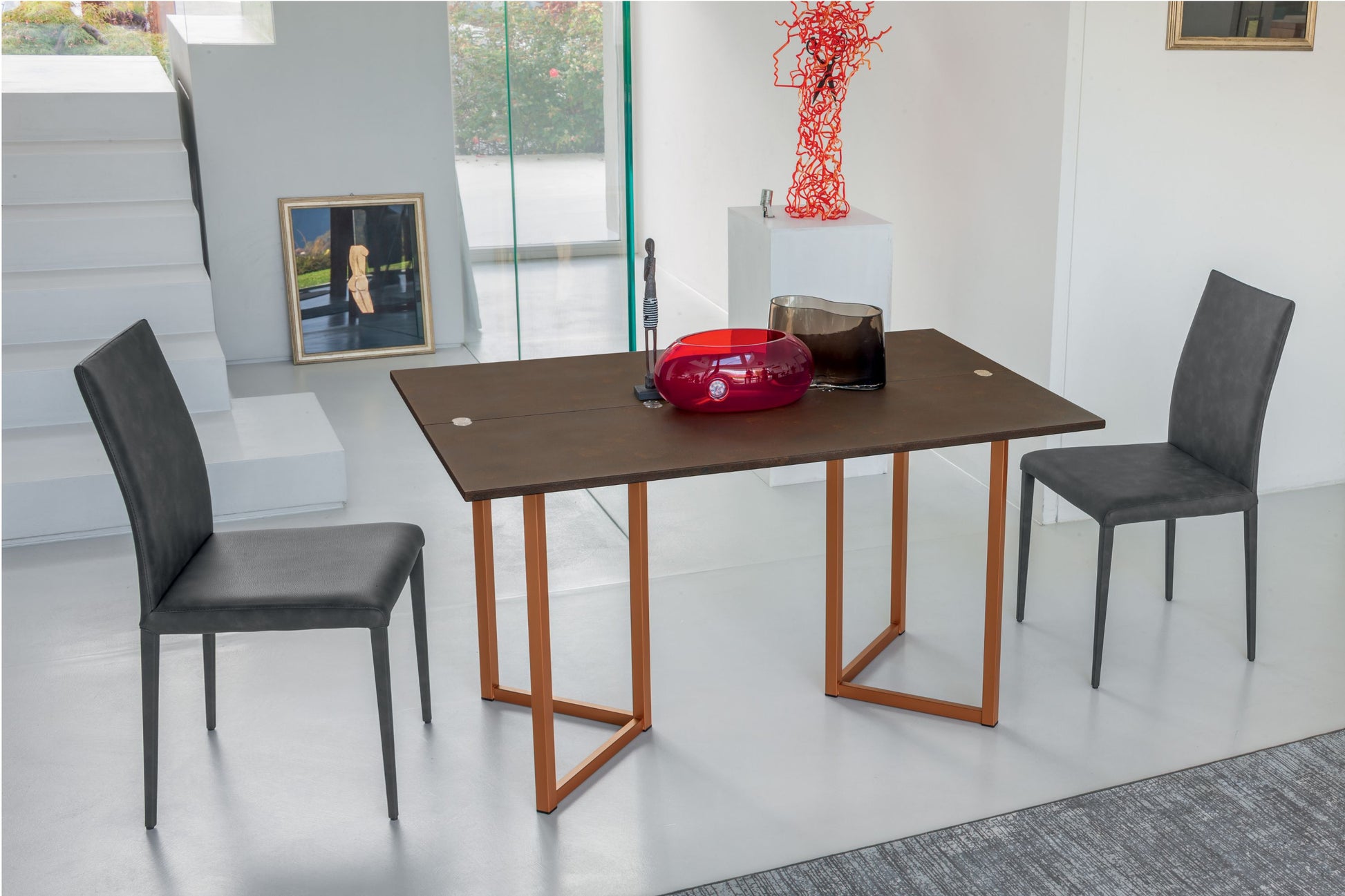 Altacom Flap console table partially extended into compact dining table with chairs