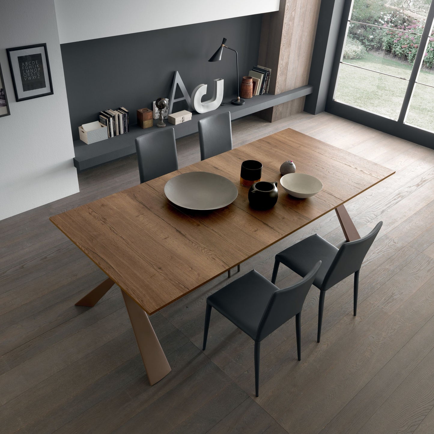 Altacom Genesi extendable table top view showing wooden surface and extension system
