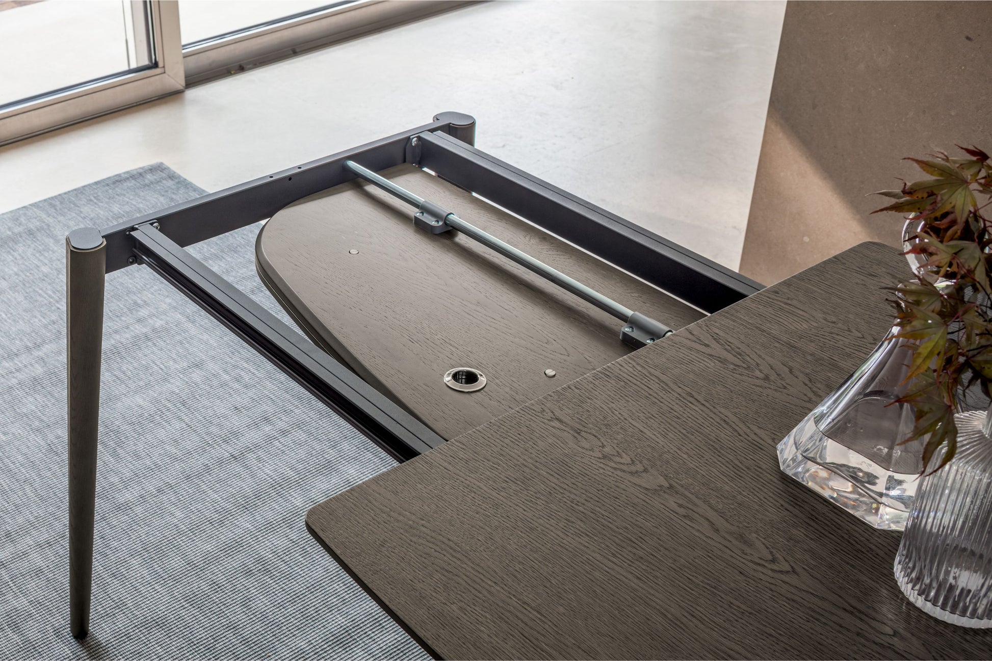 Altacom extendable table hidden leaf storage system inside frame