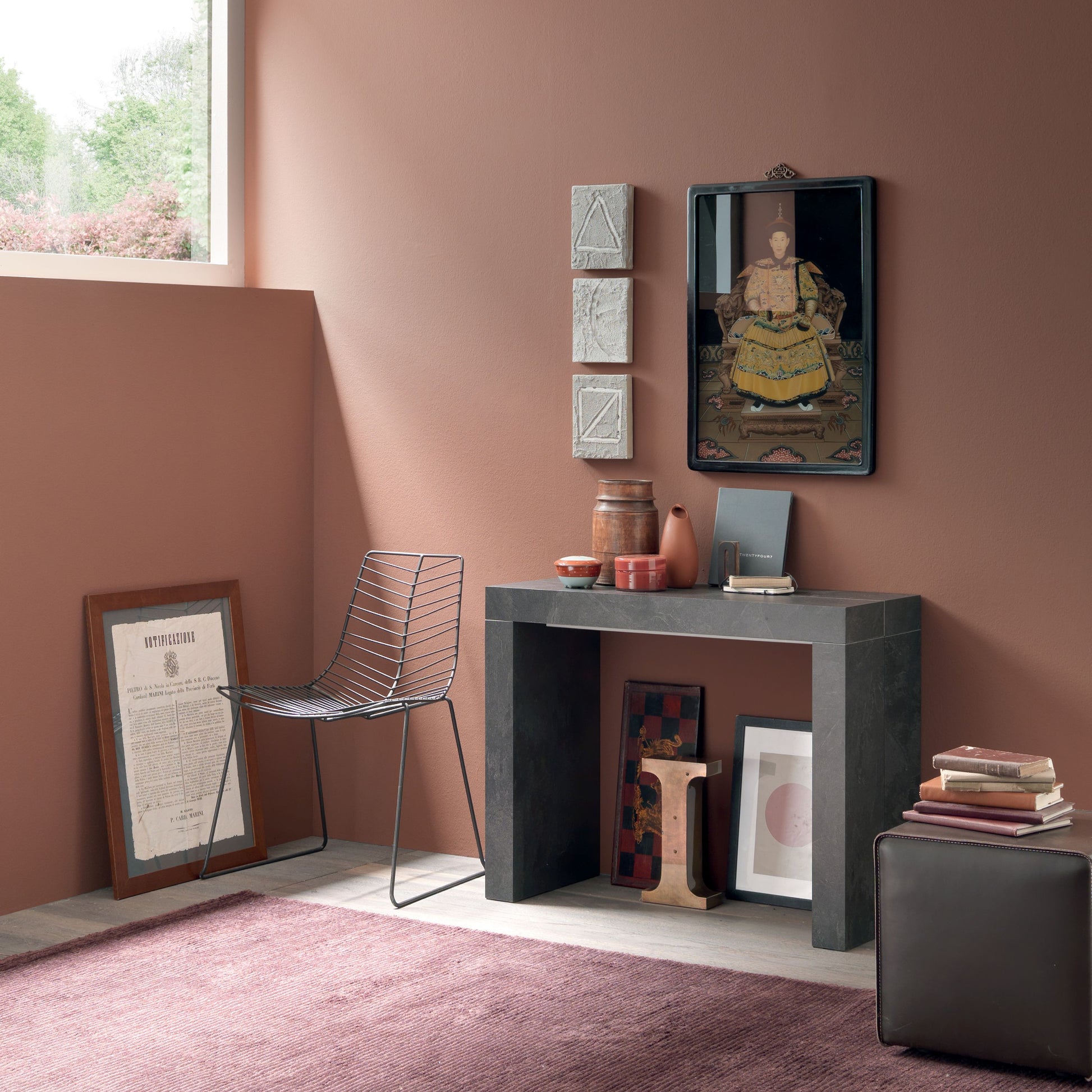 Altacom square table in compact form with ceramic marble effect top in modern interior