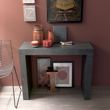 Altacom square extendable table styled as compact console with decorative accessories