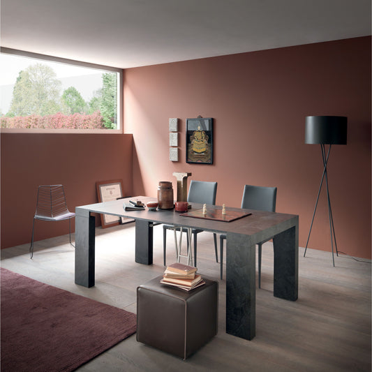 Altacom square extendable table partially open showing extension leaves in use