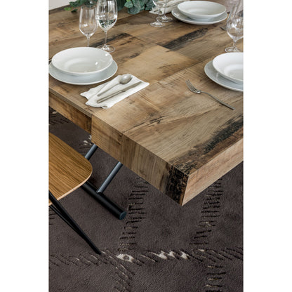 Altacom transformable table rustic wood finish detail showing thick tabletop and texture