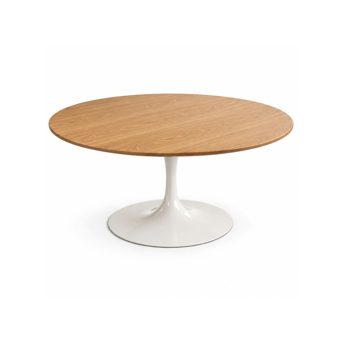 Aston Round Dining Table – Natural Oak Veneer & White Pedestal Base