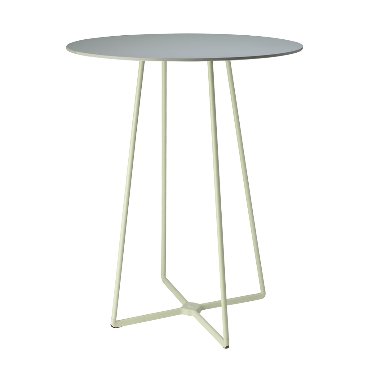 Front view of the S•CAB Atomo Bistro Table Base with a round tabletop and contemporary geometric metal base.