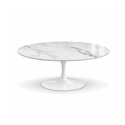 Bellagio Tulip coffee table featuring a polished Arabescato marble tabletop with distinctive grey veining and a white tulip pedestal base, ideal for luxury modern, contemporary, and mid-century living room interiors.