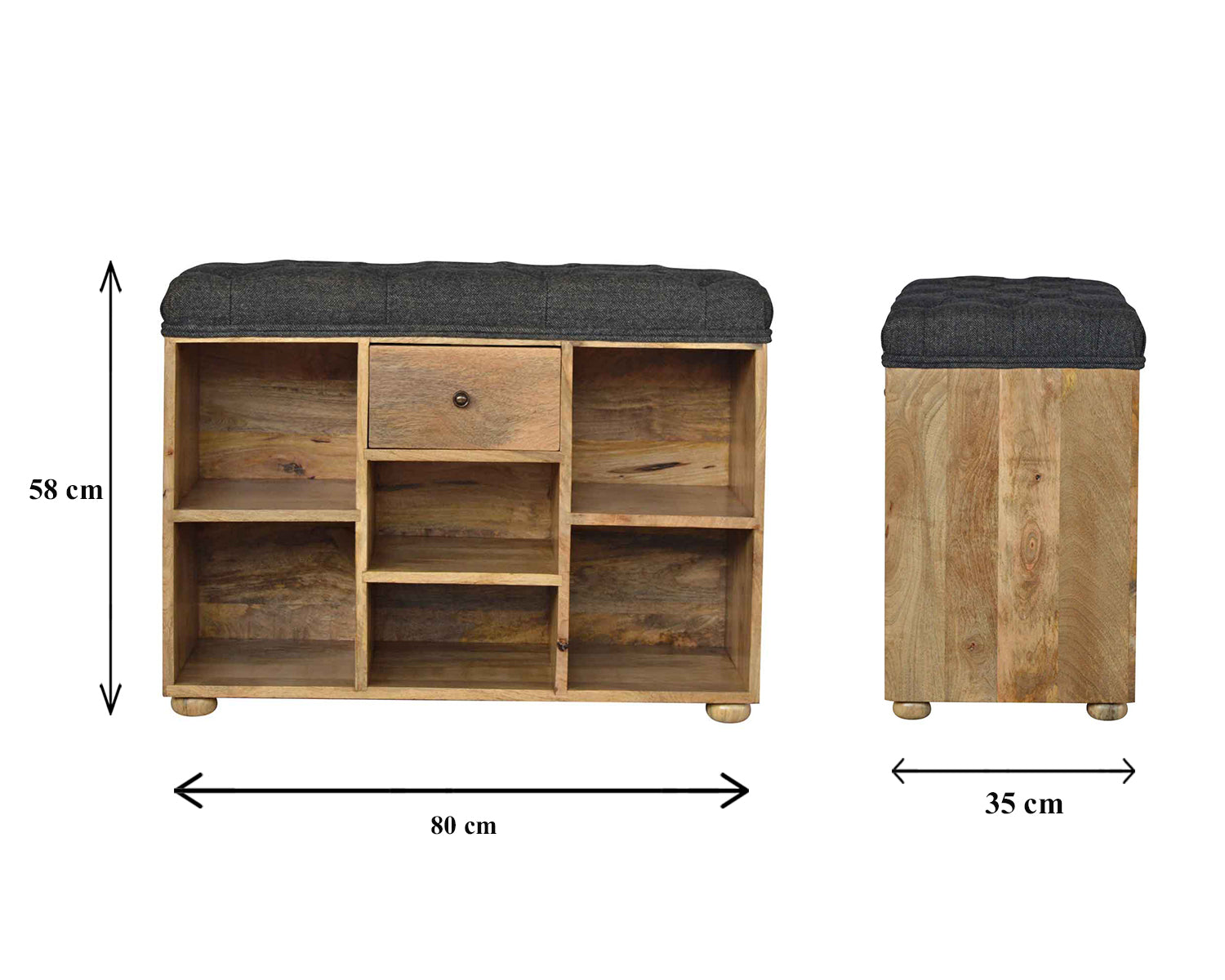Black Tweed 1 Drawer Bench by Artisan Furniture