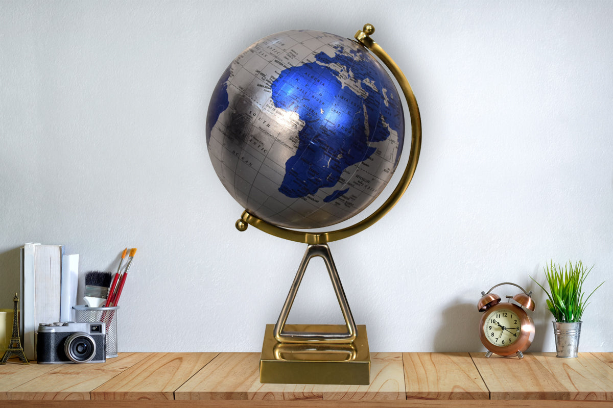 Artisan Blue Globe with Mixed Chrome & Brass Frame