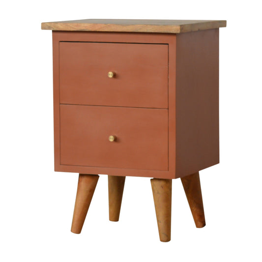 Brick Red Hand Painted Solid Wood Bedside