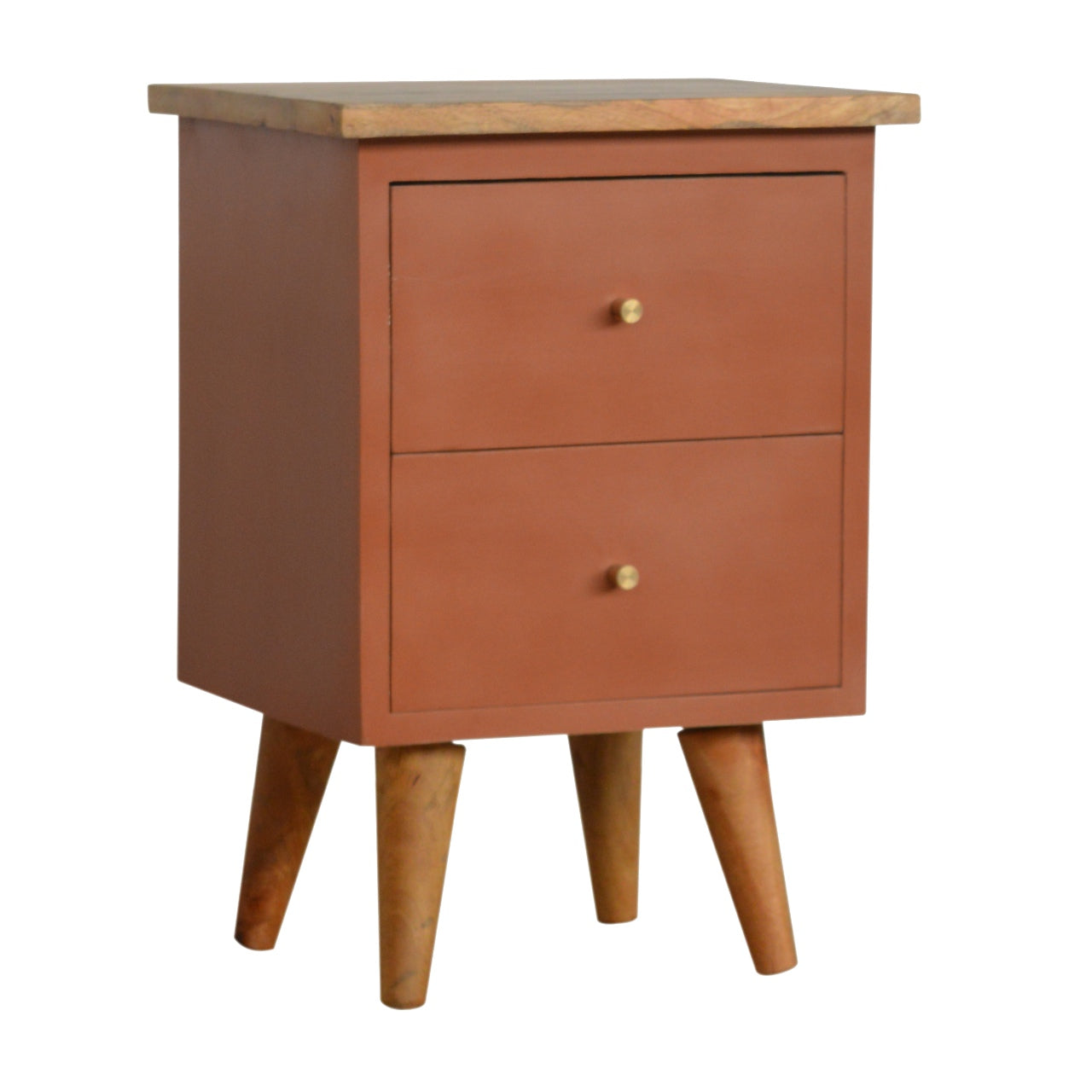 Brick Red Hand Painted Solid Wood Bedside