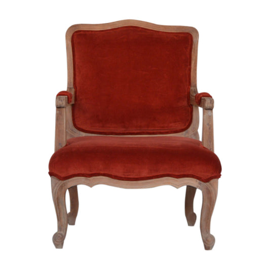 Brick Red Velvet French Style Wooden Chair