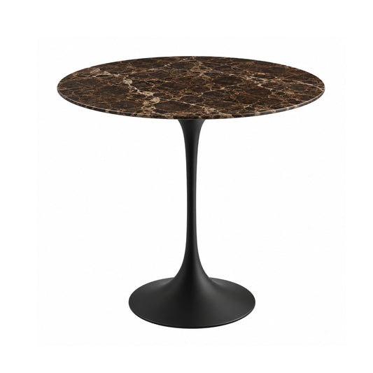 Bronze Noir Tulip side table featuring a polished Emperador marble tabletop with rich dark brown tones and elegant cream veining, paired with a glossy black tulip pedestal base. A luxury Italian designer side table for modern, contemporary, Scandinavian, and mid-century living room interiors.