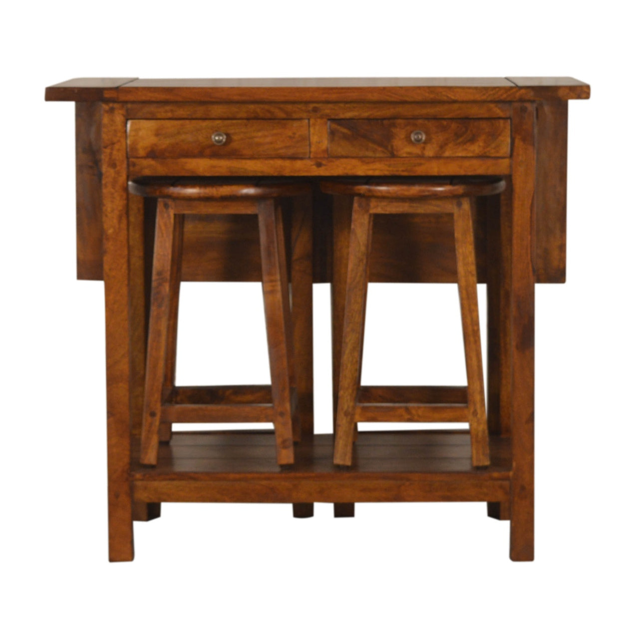 Chestnut Breakfast Wooden Table With 2 Stools