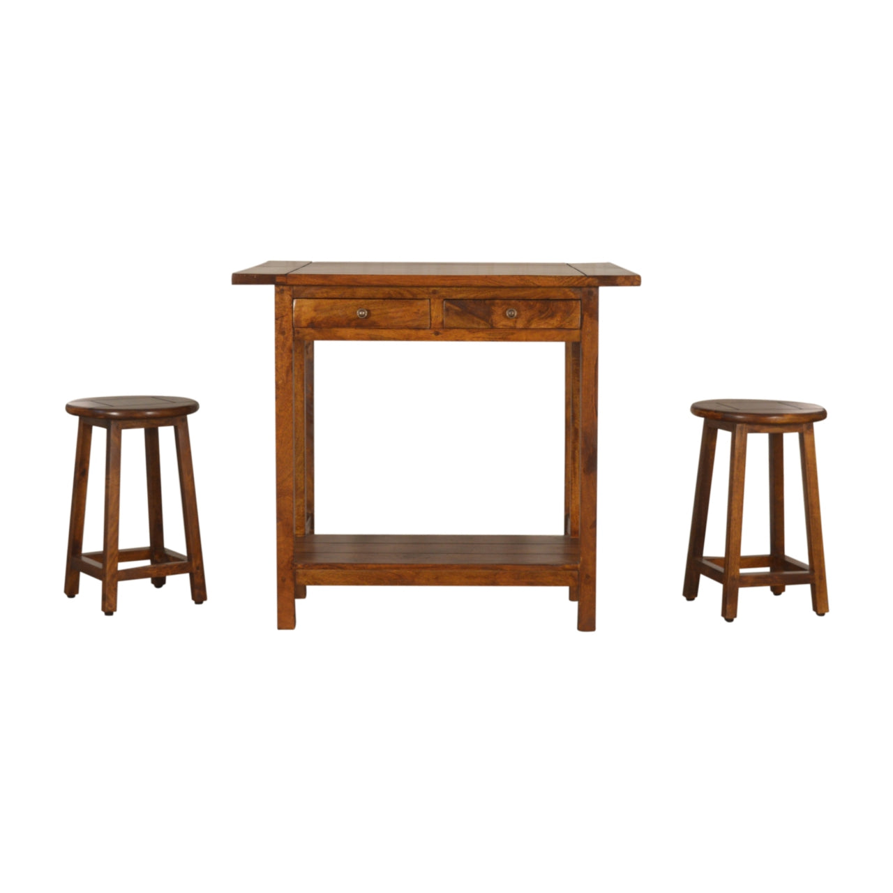 Chestnut Breakfast Wooden Table With 2 Stools