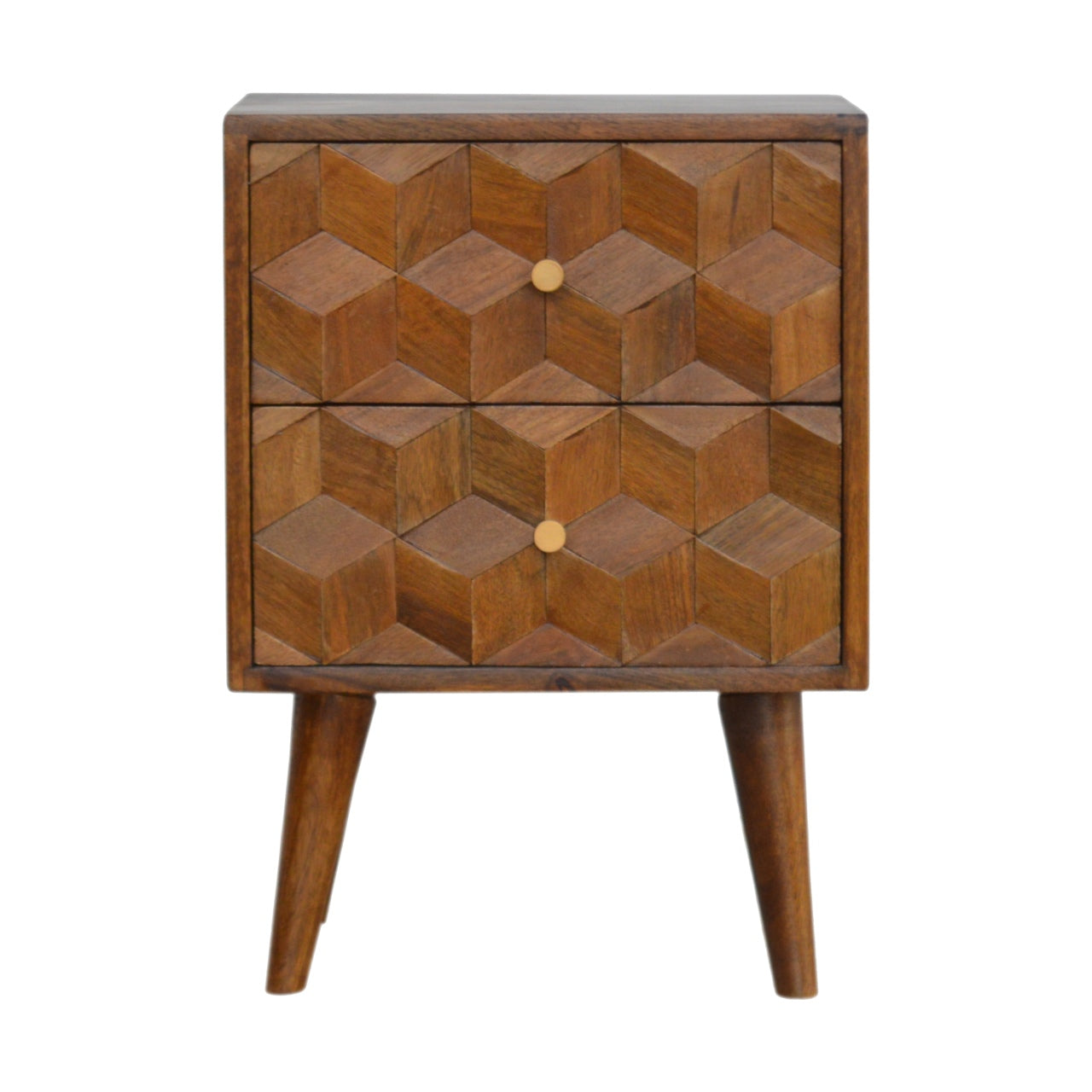 Chestnut Cube Carved Solid Wood Bedside