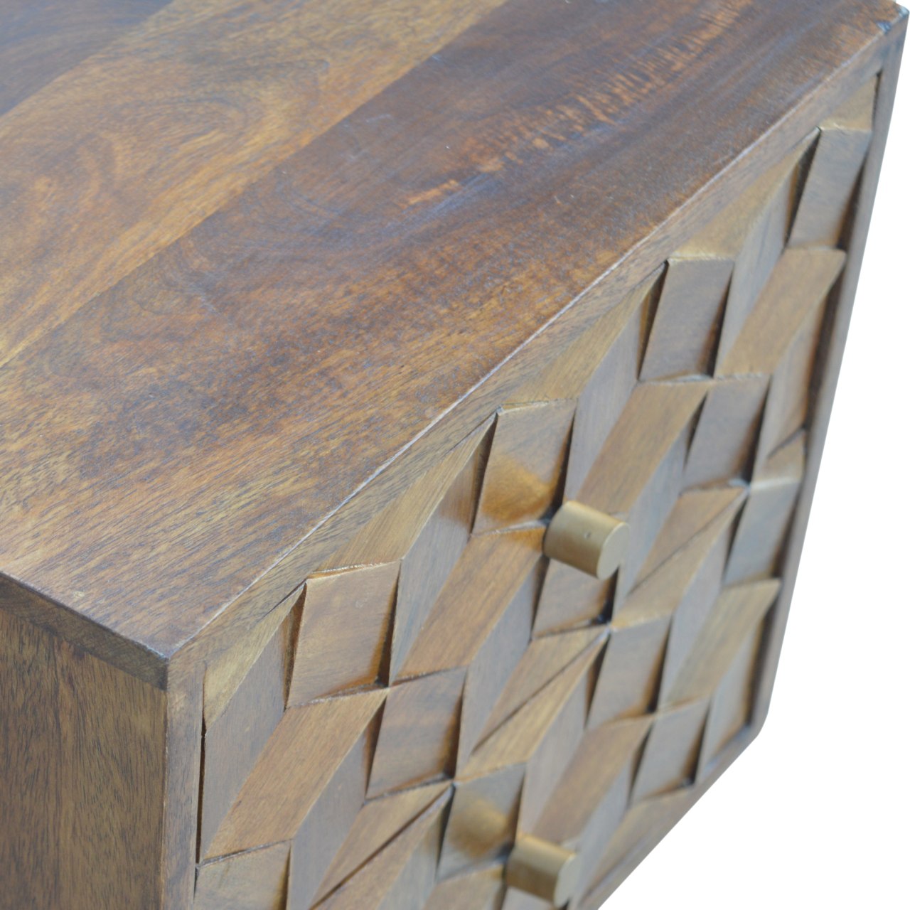 Chestnut Cube Carved Solid Wood Bedside