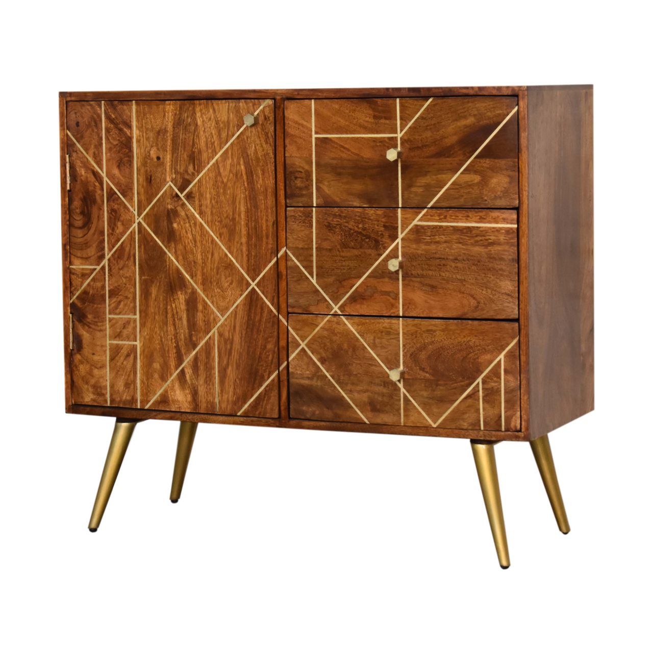 Chestnut Gold Inlay Abstract Wooden Sideboard