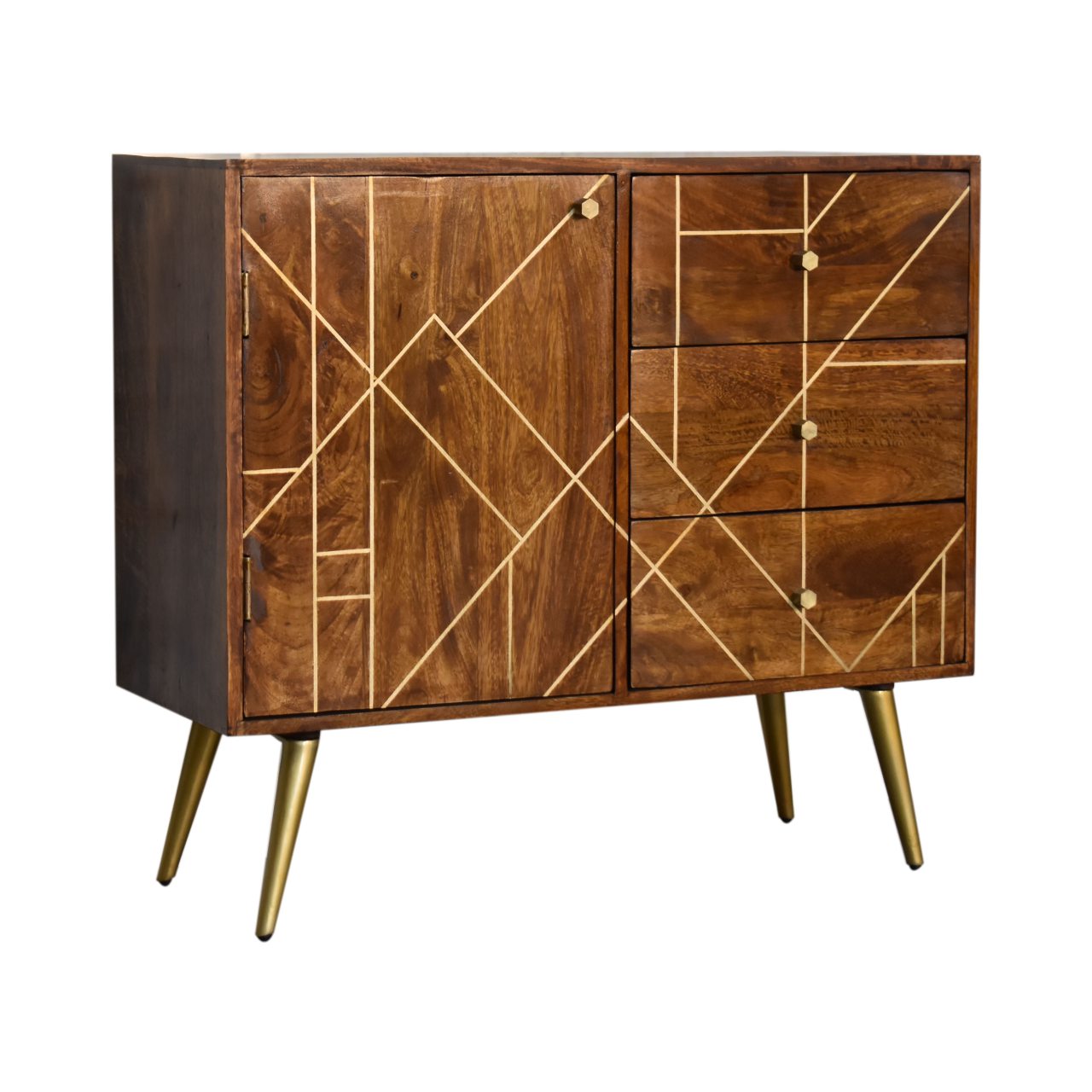 Chestnut Gold Inlay Abstract Wooden Sideboard