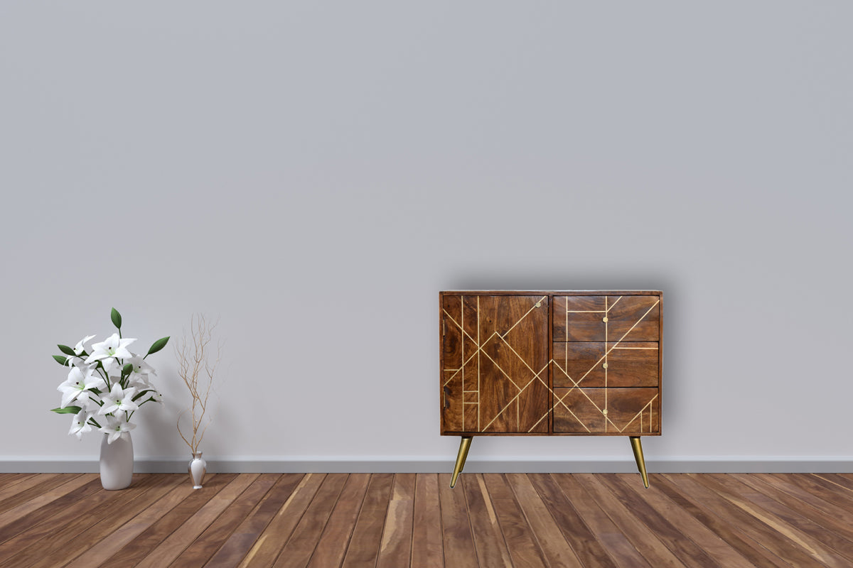 Chestnut Gold Inlay Abstract Wooden Sideboard