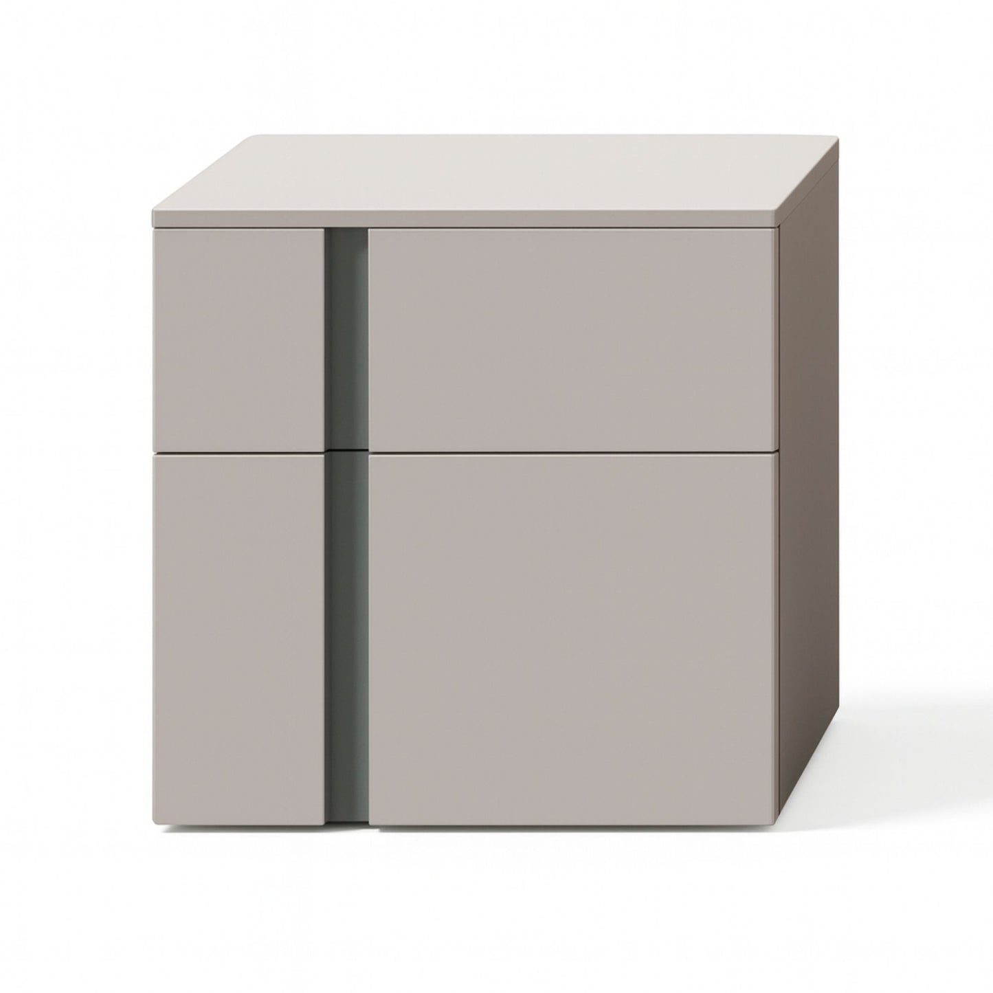 Gray side table with two drawers on a white background