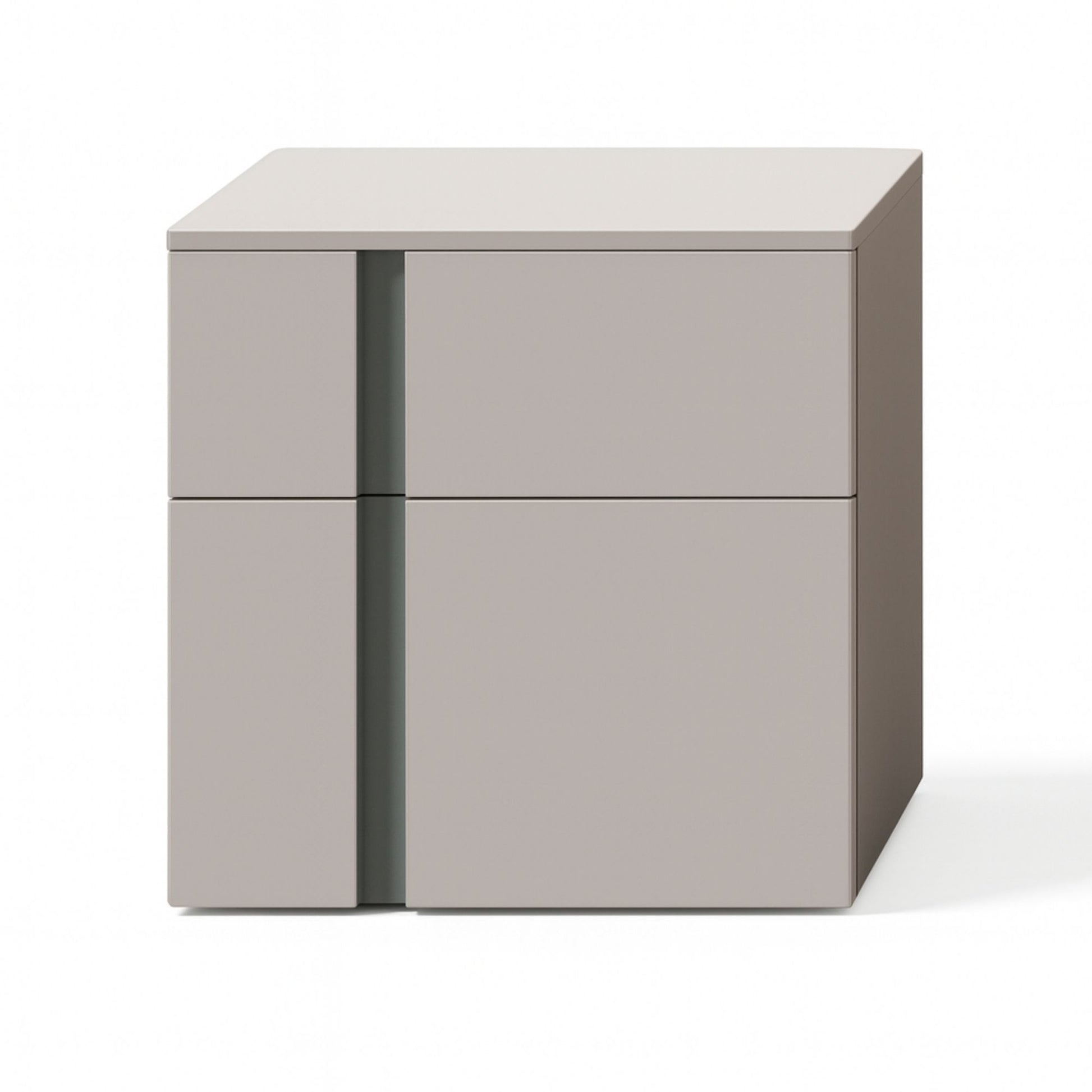 Gray side table with two drawers on a white background