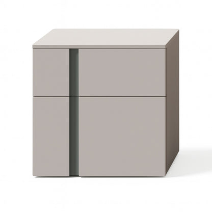 Gray side table with two drawers on a white background